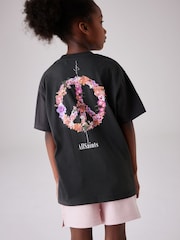 smALLSAINTS Black/Sereni Girls Graphic Oversized Crew 100% Cotton T-Shirt - Image 2 of 6