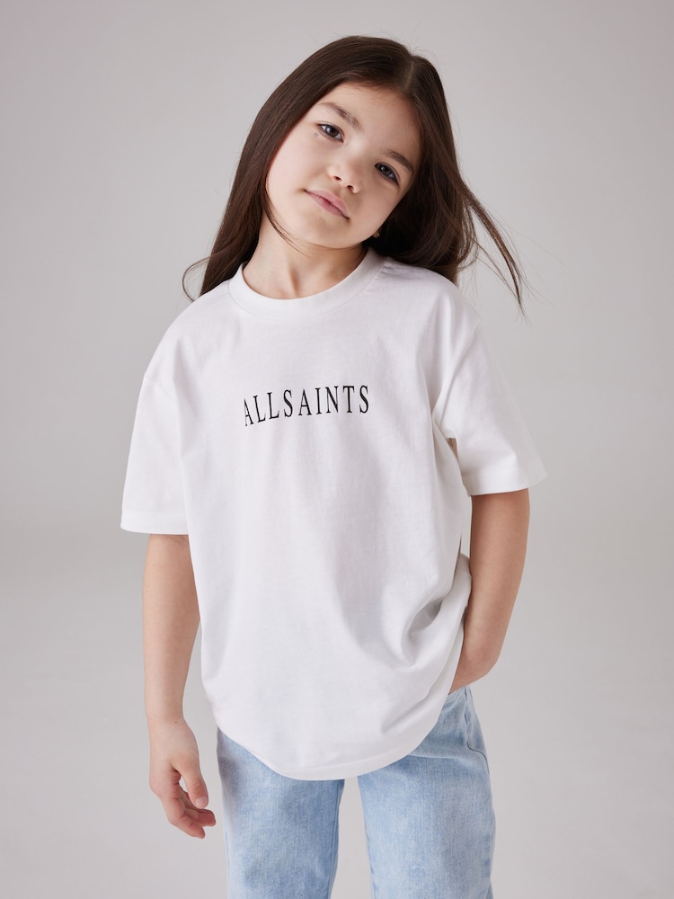 smALLSAINTS White/Sereni Girls Graphic Oversized Crew 100% Cotton T-Shirt - Image 1 of 6