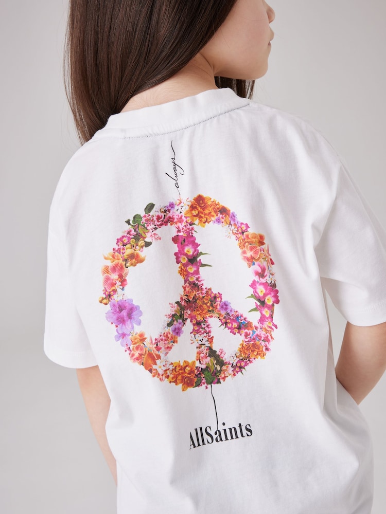 smALLSAINTS White/Sereni Girls Graphic Oversized Crew 100% Cotton T-Shirt - Image 2 of 6