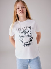 smALLSAINTS White/Laurin Tiger Girls Grace Graphic Crew 100% Cotton T-Shirt - Image 1 of 7