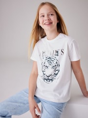 smALLSAINTS White/Laurin Tiger Girls Grace Graphic Crew 100% Cotton T-Shirt - Image 2 of 7