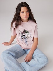 smALLSAINTS Light Pink/Silva Girls Graphic Oversized Crew 100% Cotton T-Shirt - Image 1 of 3