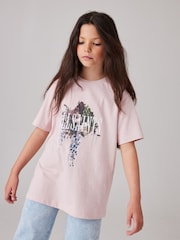 smALLSAINTS Light Pink/Silva Girls Graphic Oversized Crew 100% Cotton T-Shirt - Image 2 of 3