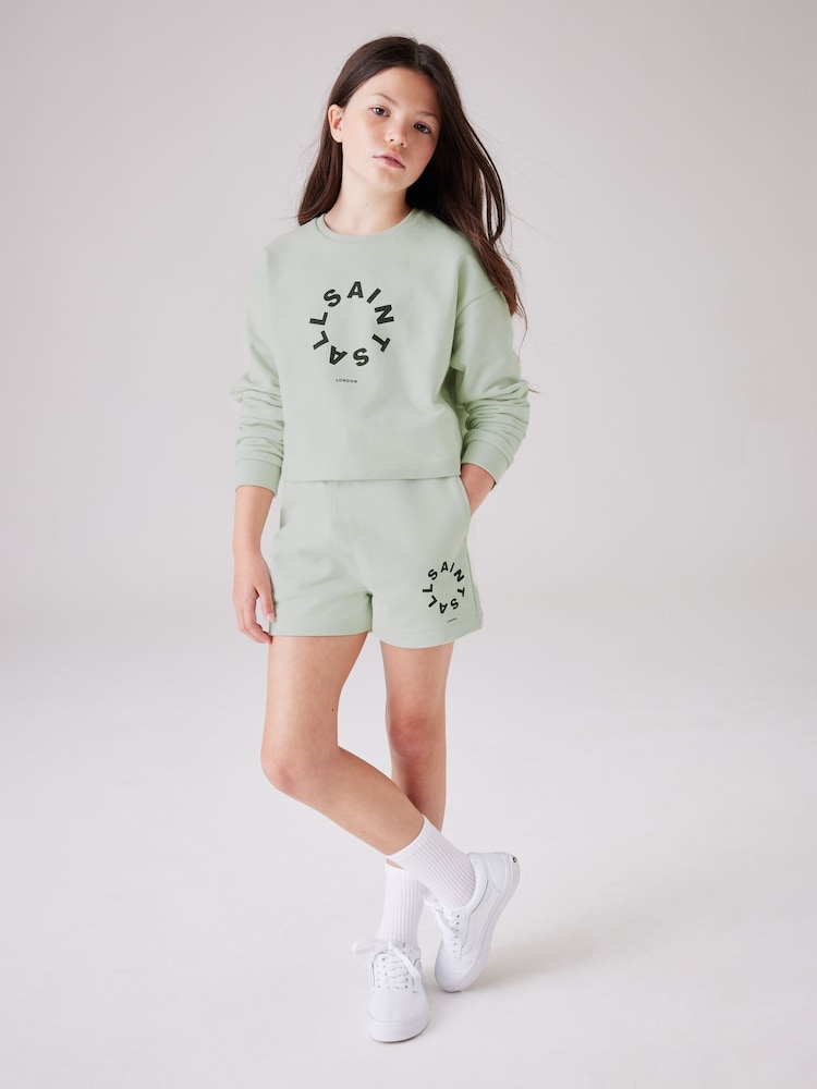 Hellgrün - smALLSAINTS Mädchen Tierra 100% Baumwolle Sweatshirt und Sweatshorts im Set - Bild 1 von 6 Hellgrün - smALLSAINTS Mädchen Tierra 100% Baumwolle Sweatshirt und Sweatshorts im Set - Bild 1 von 6