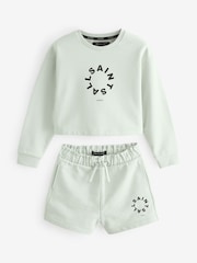 smALLSAINTS Light Green Girls Tierra 100% Cotton Sweatshirt and Sweat Short Set - Image 4 of 6