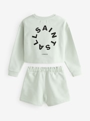 smALLSAINTS Light Green Girls Tierra 100% Cotton Sweatshirt and Sweat Short Set - Image 5 of 6