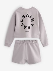 Flieder-Violett - smALLSAINTS Mädchen Tierra 100% Baumwolle Sweatshirt und Sweatshorts im Set - Bild 6 von 7