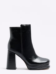 River Island Black High Platform Heeled Ankle Boots - Image 1 of 5