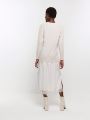 River Island Cream Hybrid Satin Midi Jumper Dress - Image 2 of 5