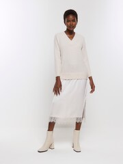 River Island Cream Hybrid Satin Midi Jumper Dress - Image 3 of 5