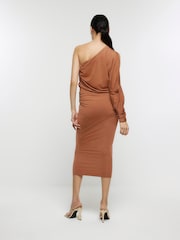 River Island Orange Cold Shoulder Drape Midi Dress - Image 2 of 5