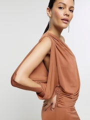 River Island Orange Cold Shoulder Drape Midi Dress - Image 4 of 5