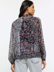 River Island Black Printed Chiffon Bomber Jacket - Image 2 of 5