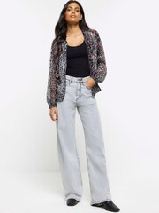 River Island Black Printed Chiffon Bomber Jacket - Image 3 of 5