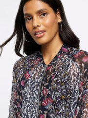 River Island Black Printed Chiffon Bomber Jacket - Image 4 of 5