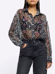 River Island Black Printed Chiffon Shirt - Image 1 of 1