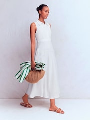 Boden White Erma Drop Waist Linen Dress - Image 1 of 6