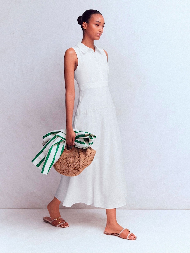 Boden White Erma Drop Waist Linen Dress - Image 1 of 6 Boden White Erma Drop Waist Linen Dress - Image 1 of 6