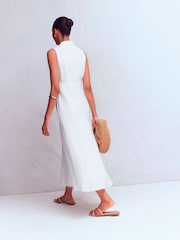 Boden White Erma Drop Waist Linen Dress - Image 3 of 6