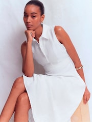 Boden White Erma Drop Waist Linen Dress - Image 4 of 6