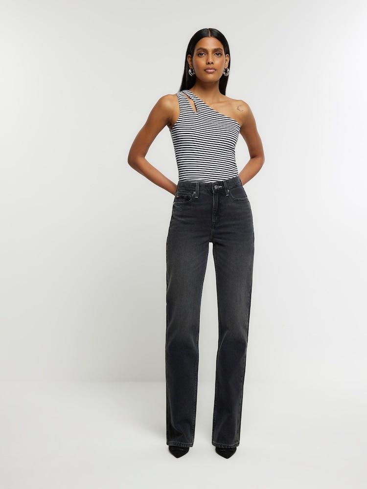 River Island Black High Rise Straight Leg Non - Stretch Jeans - Image 1 of 5