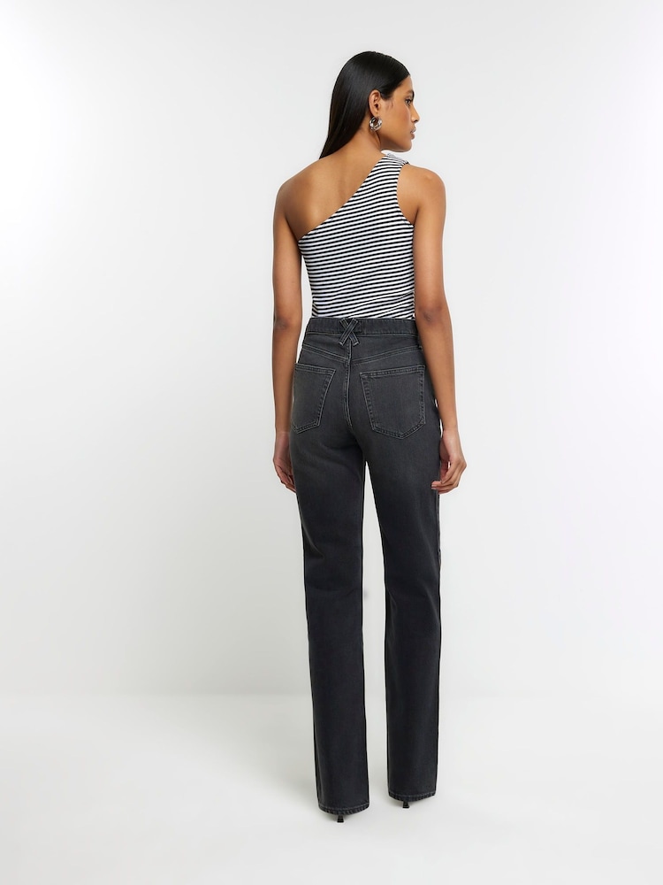 River Island Black High Rise Straight Leg Non - Stretch Jeans - Image 2 of 5