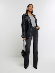 River Island Black High Rise Straight Leg Non - Stretch Jeans - Image 3 of 5