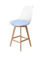 Fusion Living Blue Soho Clear Plastic Bar Stool with Light Wood Legs - Image 2 of 5