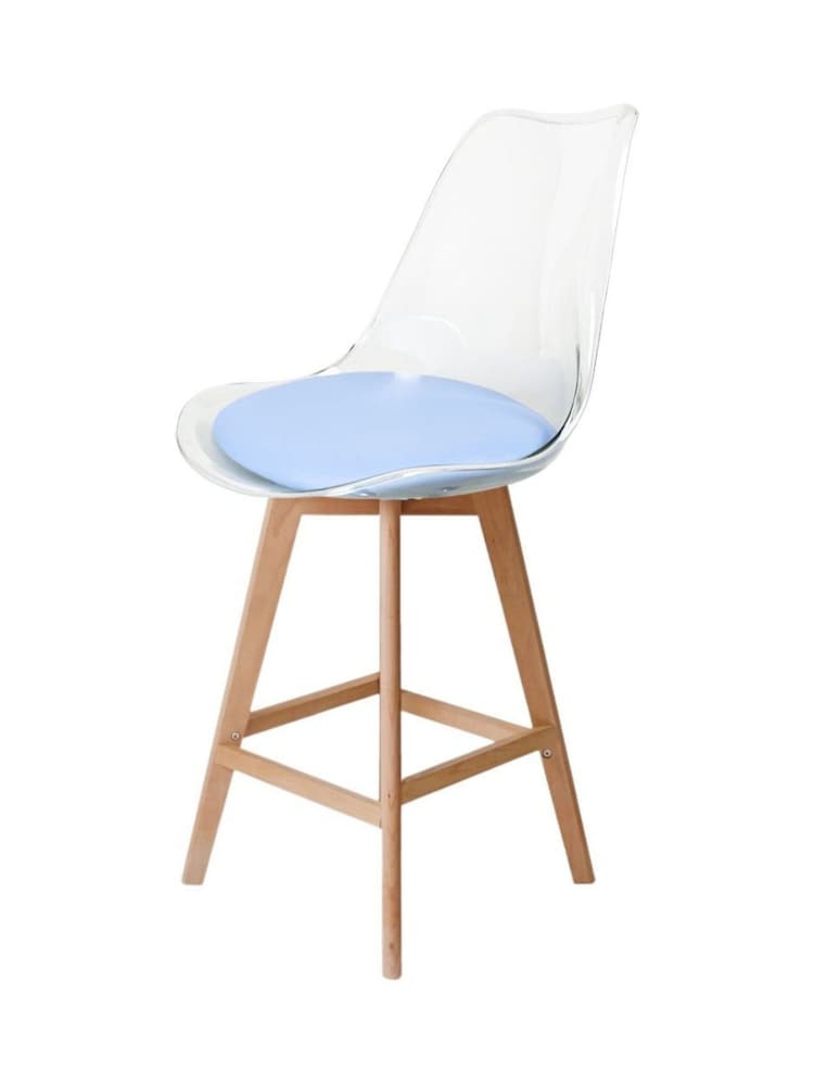 Fusion Living Blue Soho Clear Plastic Bar Stool with Light Wood Legs - Image 2 of 5 Fusion Living Blue Soho Clear Plastic Bar Stool with Light Wood Legs - Image 2 of 5
