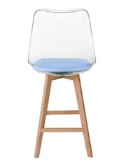 Fusion Living Blue Soho Clear Plastic Bar Stool with Light Wood Legs - Image 3 of 5
