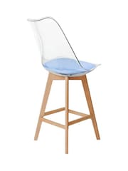 Fusion Living Blue Soho Clear Plastic Bar Stool with Light Wood Legs - Image 4 of 5