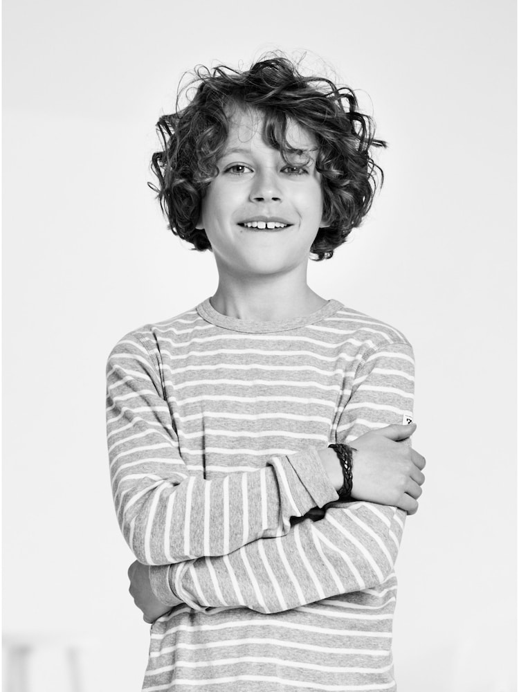 Polarn O. Pyret Grey Organic Cotton Striped Top - Image 1 of 3