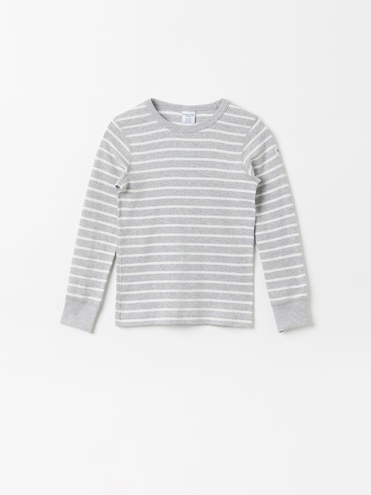 Polarn O. Pyret Grey Organic Cotton Striped Top - Image 2 of 3