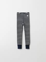 Polarn O. Pyret Blue Organic Cotton Striped Leggings - Image 1 of 3