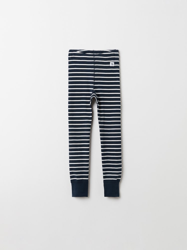 Polarn O. Pyret Blue Organic Cotton Striped Leggings - Image 1 of 3