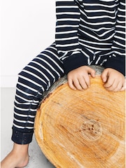 Polarn O. Pyret Blue Organic Cotton Striped Leggings - Image 2 of 3