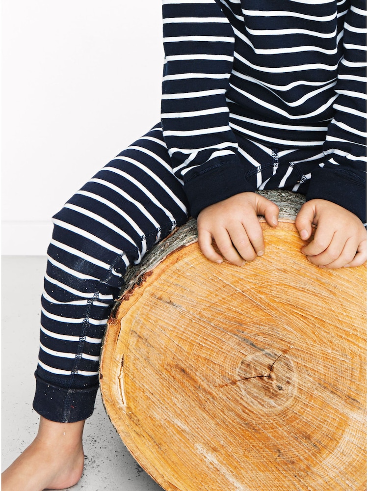 Polarn O. Pyret Blue Organic Cotton Striped Leggings - Image 2 of 3