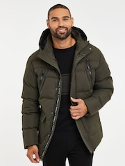 Kaki zelena - Threadbare Puffer plašč s kapuco, nepremočljiv za prhanje - Slika 1 iz 4