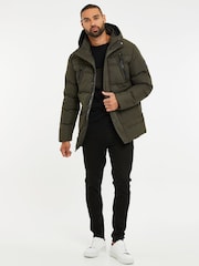Kaki zelena - Threadbare Puffer plašč s kapuco, nepremočljiv za prhanje - Slika 3 iz 4