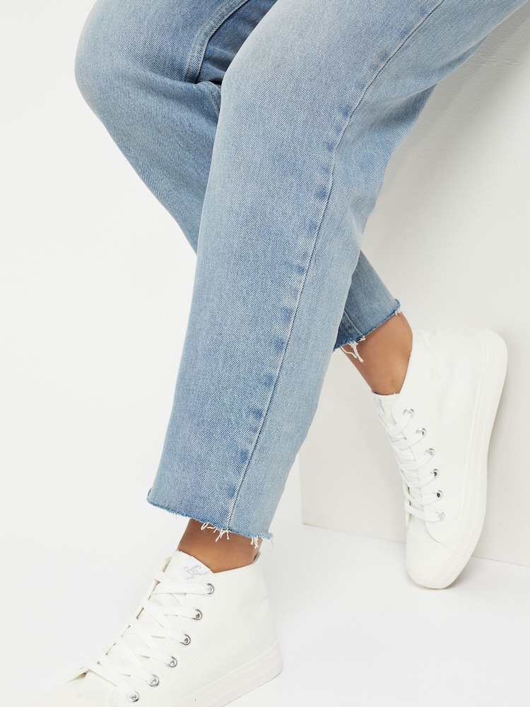 Lipsy White Flat High Top Lace Up Flatform Trainer - Image 1 of 4