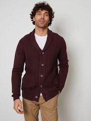 Threadbare Red Cable Knit Shawl Collar Cardigan - Image 1 of 4