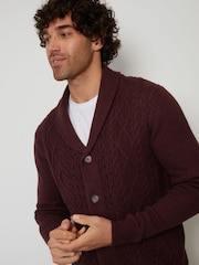 Threadbare Red Cable Knit Shawl Collar Cardigan - Image 4 of 4