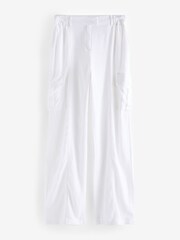 White Linen Blend Cargo Wide Leg Trousers - Image 6 of 7