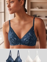 Blue/Neutral Pad Non Wire Lace Detail Bras 2 Pack - Image 1 of 10