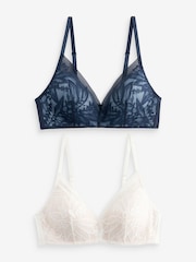 Blue/Neutral Pad Non Wire Lace Detail Bras 2 Pack - Image 7 of 10