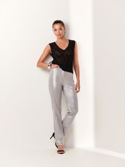 Silver Linen Blend 4 Pocket Straight Leg Trousers - Image 1 of 5