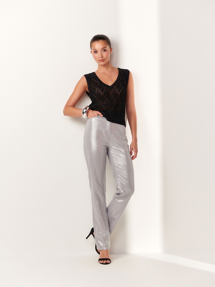 Silver Linen Blend 4 Pocket Straight Leg Trousers - Image 1 of 5