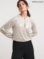 JD Williams Champagne Volume Sleeve Sequin Top - Image 1 of 4