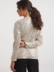 JD Williams Champagne Volume Sleeve Sequin Top - Image 2 of 4