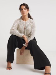 JD Williams Champagne Volume Sleeve Sequin Top - Image 3 of 4
